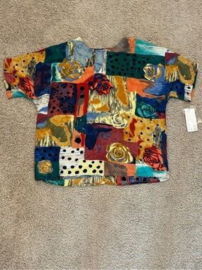 Vintage Che Studio NWT Abstract Floral Blouse L Shoulder Pads 80s 90s
